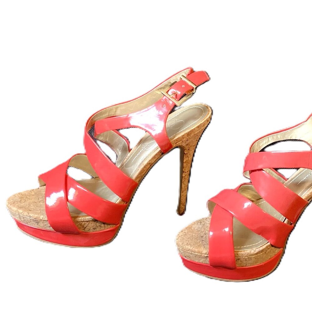 GUESS Coral Strappy Platform Heels Cork Stiletto Sandals Size 5.5
